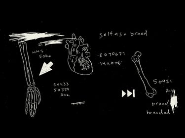 black and white digital art of the human anatomy, computer codes a computer mouse and branding