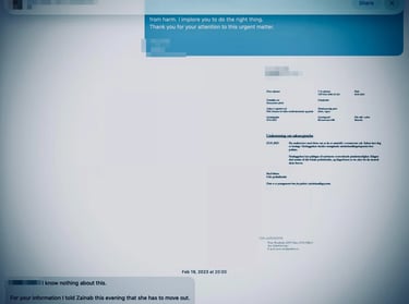 Zainab AbdulKarim lives in the home of the police officer in Oslo, she sent to blackmail the victims