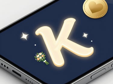 Glowing letter K on a smartphone screen conneting people with digital letters. Pisma iz srca