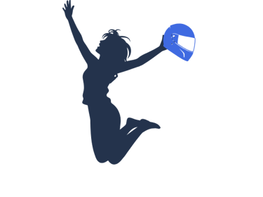stilisierte-Frau-die-freudig-in-die-Luft-springt-mit-einem-Motorradhelm-in-ihrer-Hand