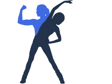 stilisierte-Abbildung-die-eine-Frau-in-zwei-Posen-zeigt-mit-muskulösem-Bizeps-und-in-einer-Seitdehnung