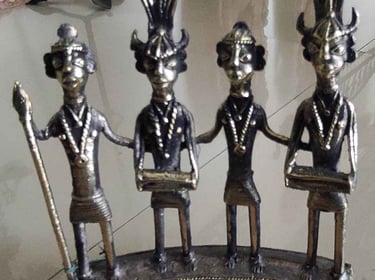 "Handcrafted brass statue of four tribal dancers–traditional Bastar art-Suitable for export"