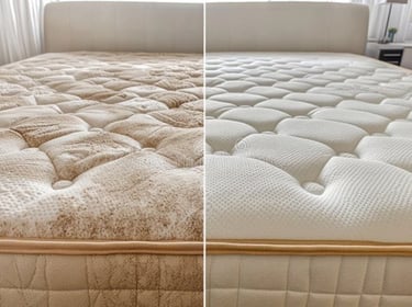 Comparación de antes y después de un colchón durante el proceso de limpieza de Limapamax