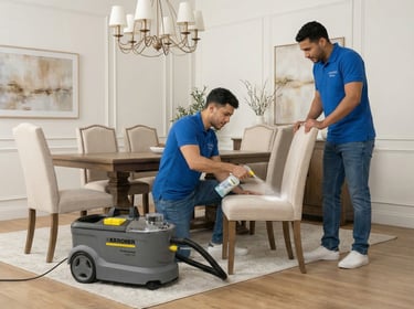 Joven limpiando un comedor como parte de un servicio de limpieza profesional en Bonao