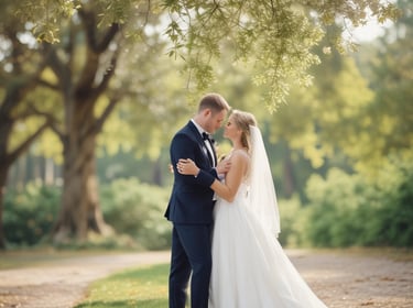 A photographer capturing a beautiful sunset at a wedding venue.