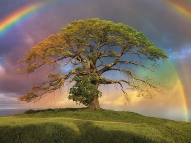 un arc-en-ciel au-dessus d'un arbre