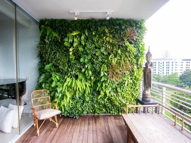 A beautiful outdoor green wall on a balcony of a home in Whitefield, Bangalore