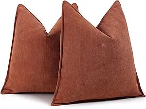Rust chenille fall throw pillow covers, soft and elegant for rustic living room cushions.
