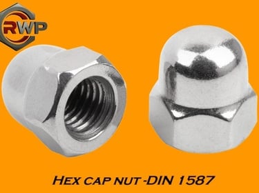 DIN 1587 Dome Cap Nut – Hexagonal nut with a smooth dome-shaped top, used for decorative protection and thread coverage in me
