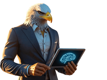 humanoid American eagle specializing in digital marketing for local businesses with a tablet