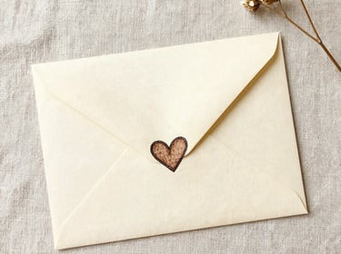 A cream-colored paper envelope with a small wooden heart seal. Pisma iz srca
