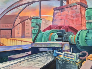 "Brücke am Zollkanal"-Öl auf Holz-Gemälde von 2025-Jasmin Roßmann