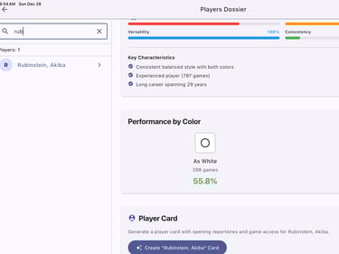 create a chess card for a chess player