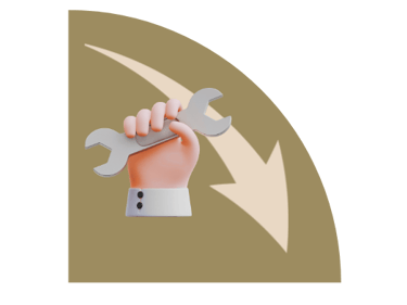 a hand holding a tool and an arrow