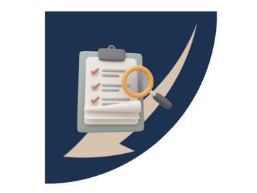 a magnifing glass and a list and an arrow