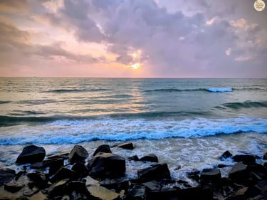 Sunrise at Rock Beach in Pondicherry. 