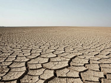 Ground-level shot of a fallow Turkish field at midday, cracked earth texture in foreground, flat horizon, pale sky, no people