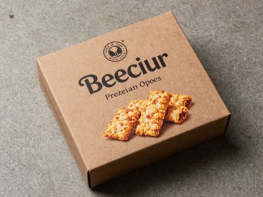 Overhead flat-lay of a premium snack food box on a concrete surface, matte paperboard with spot-UV detail visible under clean studio strobe, printing registration marks cropped at edge