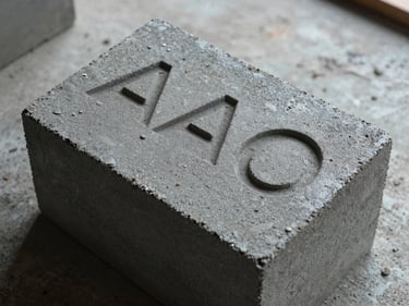 Close-up overhead of a single AAC block on a job-site floor, block face texture visible, overcast daylight, no text, no workers
