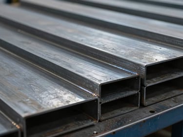 Robust equipment base, thick steel plates, strong weld beads, ready for assembly, cool industrial light