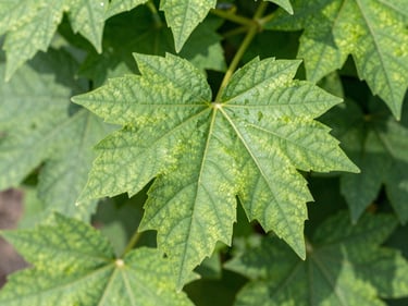 Macro shot of vibrant green leaves showing healthy venation, under bright, natural light.