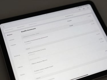 Overhead shot of a clean data dashboard on a tablet, showing filtered leads, neutral tones, high contrast.