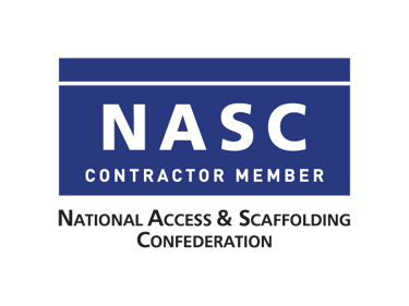 Official NASC Contractor Member logo for the National Access and Scaffolding Confederation on a black background.