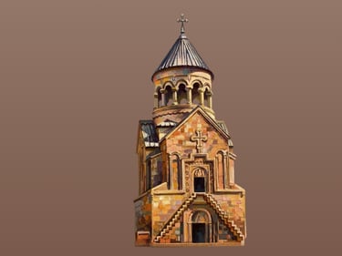 Detailed oil painting snippet of an ancient Armenian church dome by Meruzhan Khachatryan