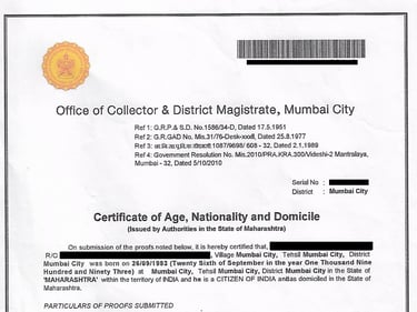 Domicile Certificate