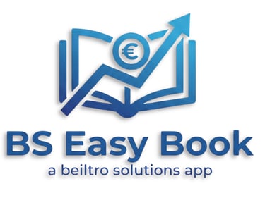 BS Easy Book logo for Beiltro Solutions app featuring a book, euro symbol, and growth arrow.