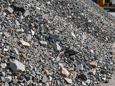 Compacted road base mixture of gravel and crushed rock, heavy civil engineering spec