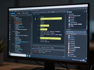 Tight crop of a monitor showing a model reasoning trace with highlighted anomaly flags in a dark IDE, cool studio strobe lighting, no human face