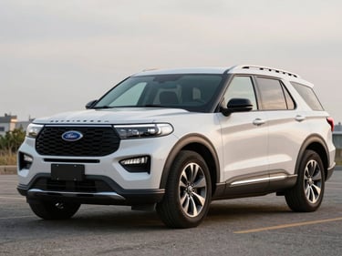 2022 Ford Explorer SUV, white, parked outdoors under soft overcast daylight, front three-quarter angle, documentary framing