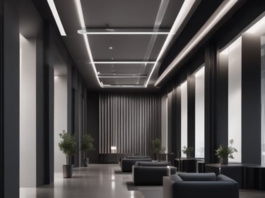 Sophisticated luxury apartment building with clean lines and modern architecture at dusk.