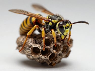 Close up of a wasp nest on a clean light background, professional macro shot