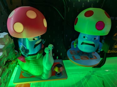 Development prototype Shroomen USB LED lights including a snail rider..