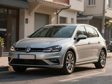 Front three-quarter view of a mid-size silver hatchback parked on a Maltepe street in afternoon sunlight, clean and ready