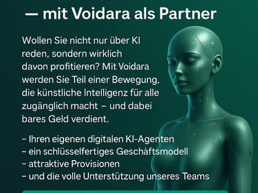 "Voidara KI-Agent Werbegrafik – Jetzt Partner werden und mit künstlicher Intelligenz Geld verdienen"