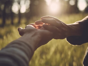 girl sitting on daisy flowerbed in forest