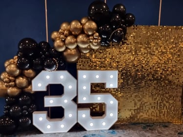 Shimmer Wall created for a 35Th Business Anniversary in Manly, Brisbane - party hire by SweetAz Co.