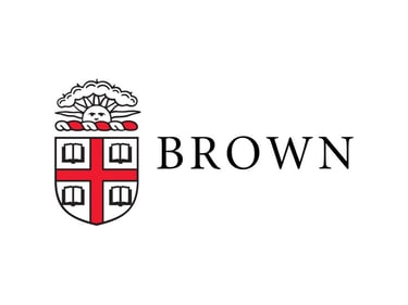 a brown and white logo with a red and black coat