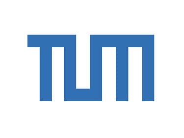 a blue and white logo with the letter t