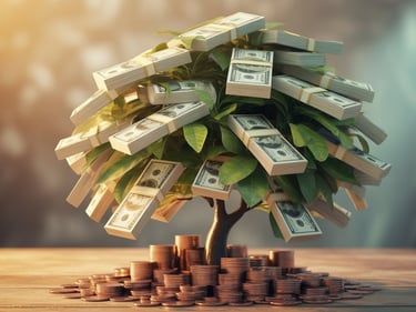 Wealth growth money tree for investing, trading, and making money online