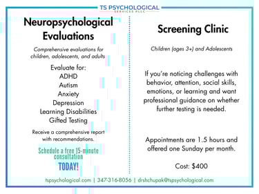 Neuropsychological Evaluations & Screening Clinic with Dr. Shchupak in Brooklyn