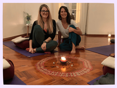 Lucy and Martina side by side in Little Yoga Space Lisboa in Lisbon, Portugal