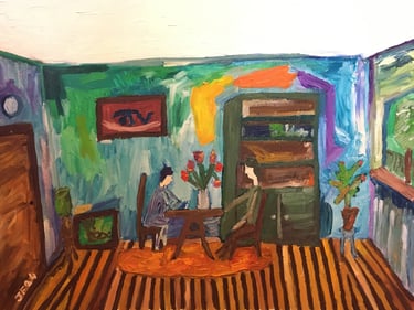 a painting depicting a psychotherapy session