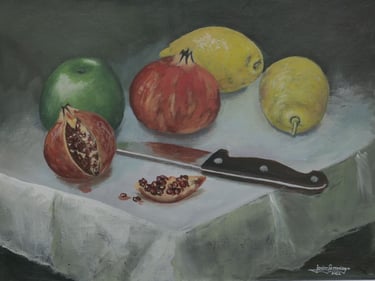 bodegón con granadas. acrilico 30x40cm