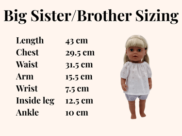 Measurements for Baby Born Big Sister doll