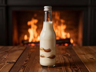 Bouteille de boisson italienne fraîche et un tiramisu crémeux, sur une table en bois, lumière douce.