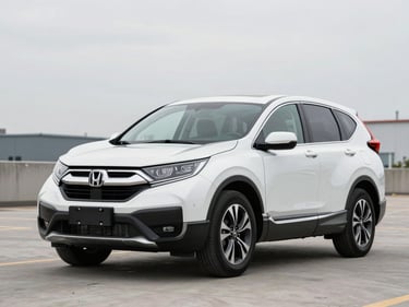 2020 Honda CR-V white SUV photographed three-quarter front on clean forecourt, bright overcast daylight, full vehicle visible, no people